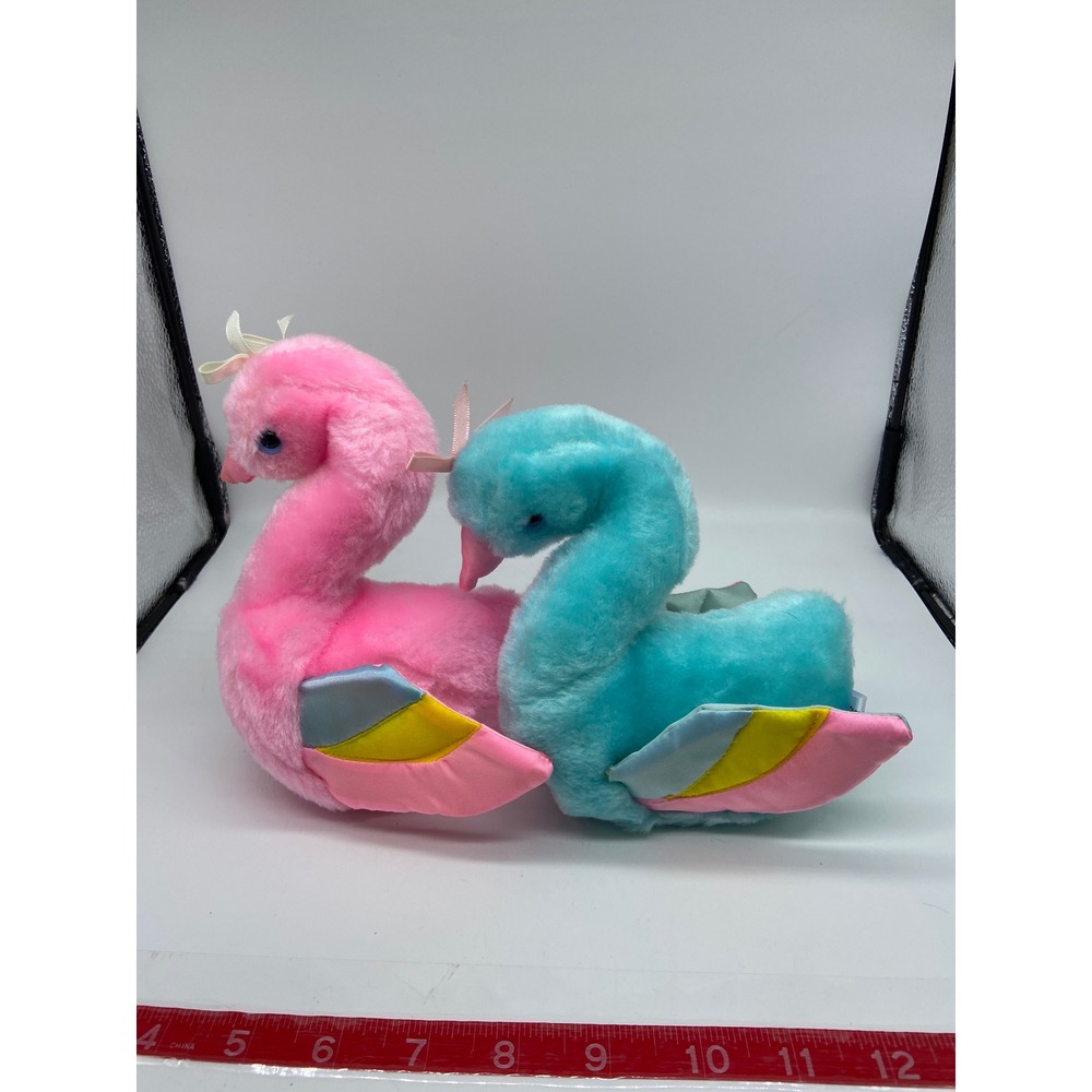 Vintage Commonwealth Beautiful Swans (2) Small Pink Blue Rainbow - Picture 5 of 12